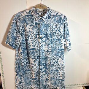 Quiksilver Men's Waterman Blue Leaf Pattern Button Down Shirt, Size M